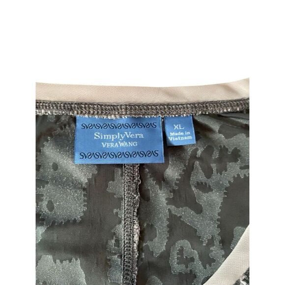 SIMPLY VERA VERA WANG Women’s XL Top Gray & Dusty Rose Velvet Burnout Shirt - Picture 5 of 8